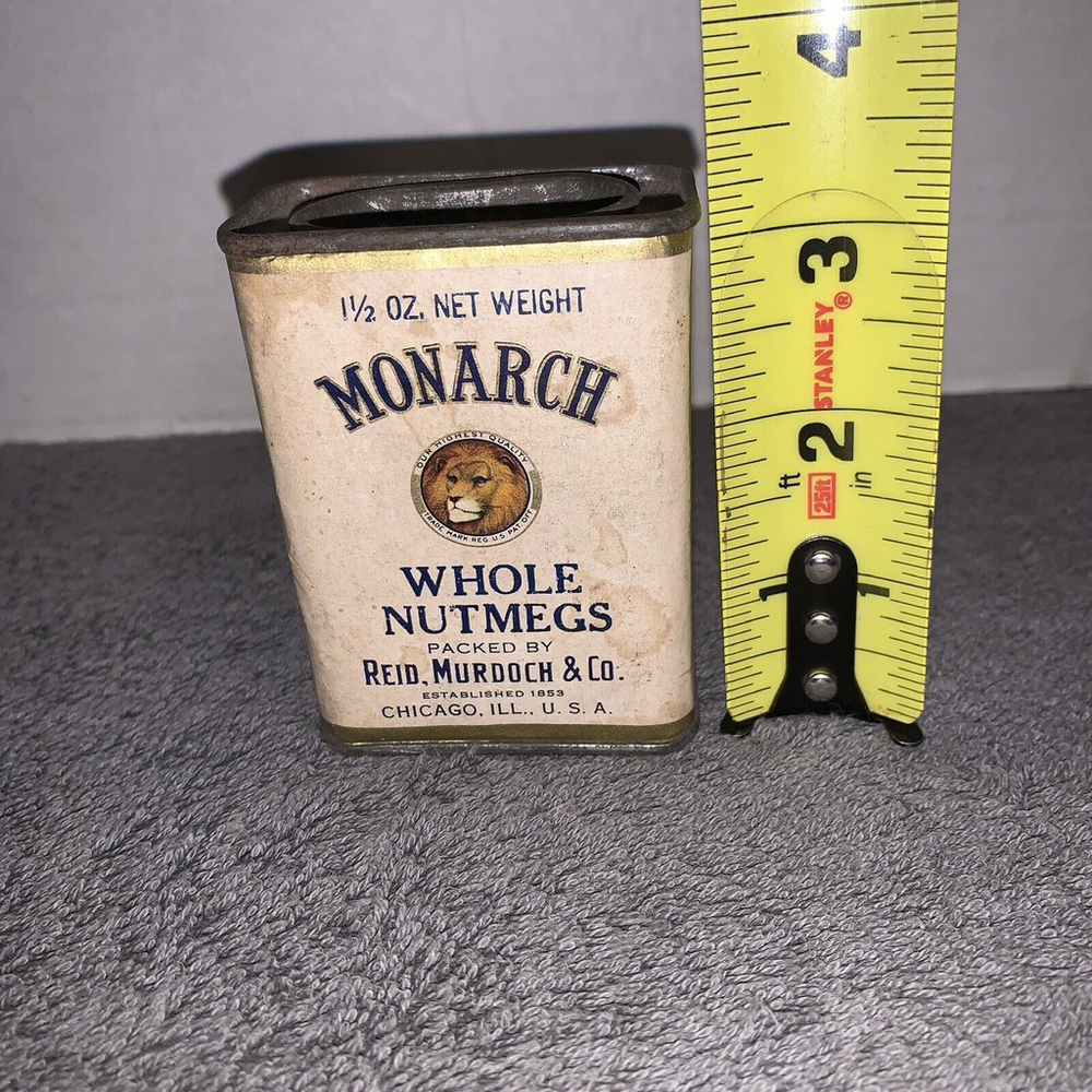 Vintage Monarch Lion Spice Tin Whole Nutmegs Reid Murdoch Chicago Kitchen Decor